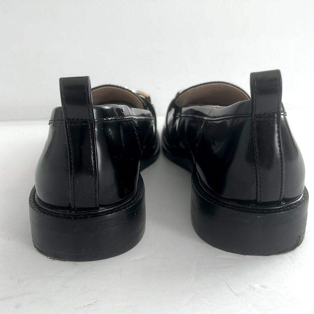 SAM EDELMAN Christy Black Loafers Gold Accent Chunky Block Heel Shoes Size 9.5 - Picture 7 of 8
